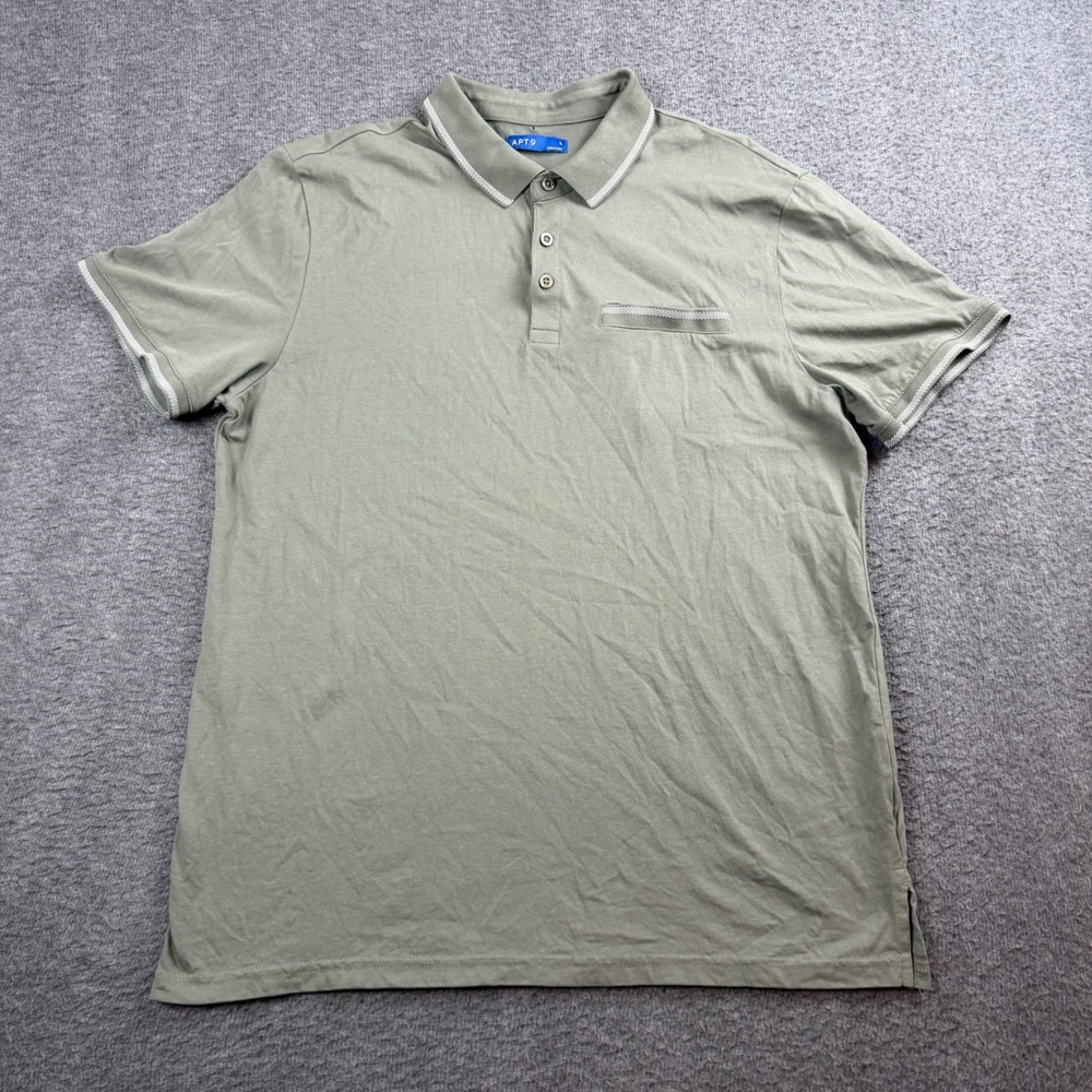 Apt 9 Polo Shirt Men's Large Olive Green Cotton Short Sleeve Pocket MA51K104RS1 - Picture 1 of 9